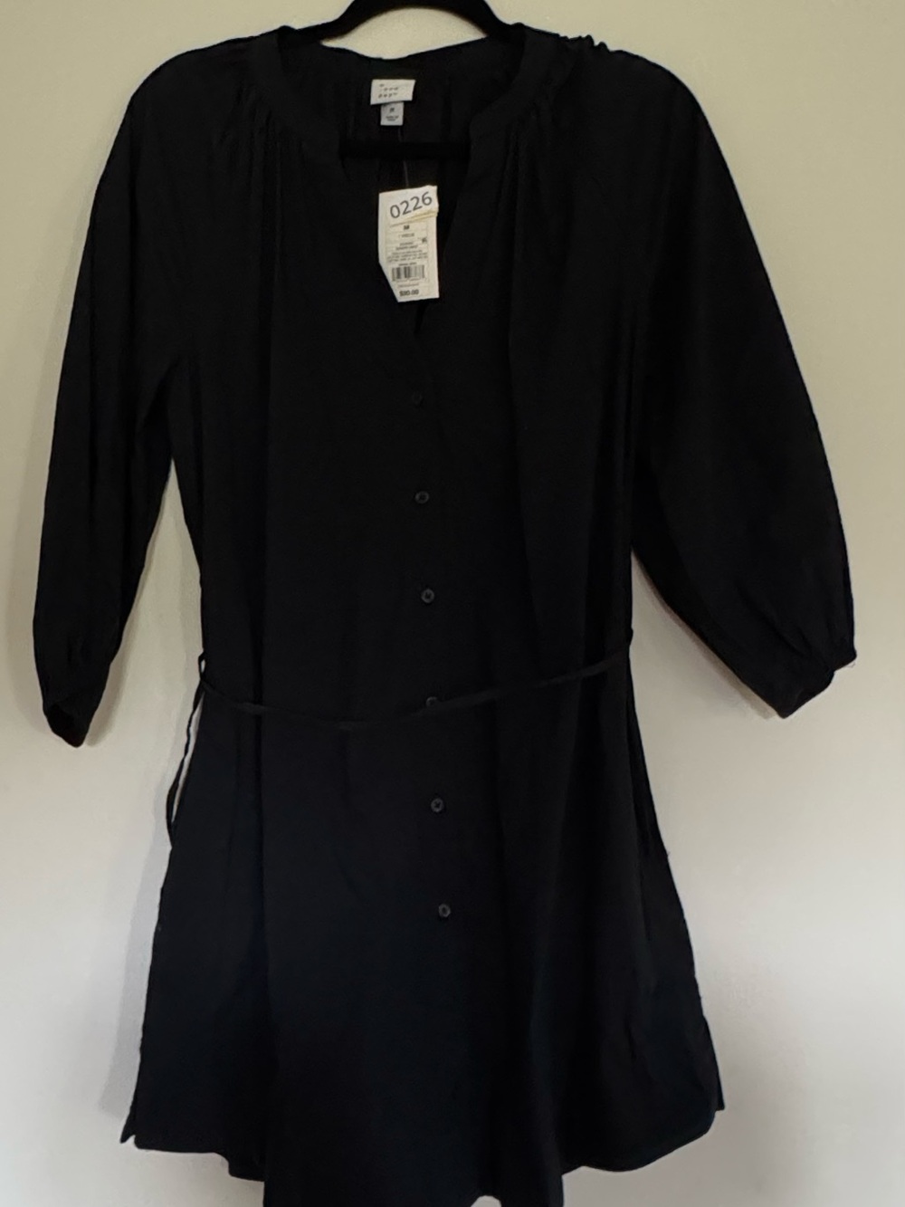 a new day Black Long-Sleeve Button Dress with Tie Waist